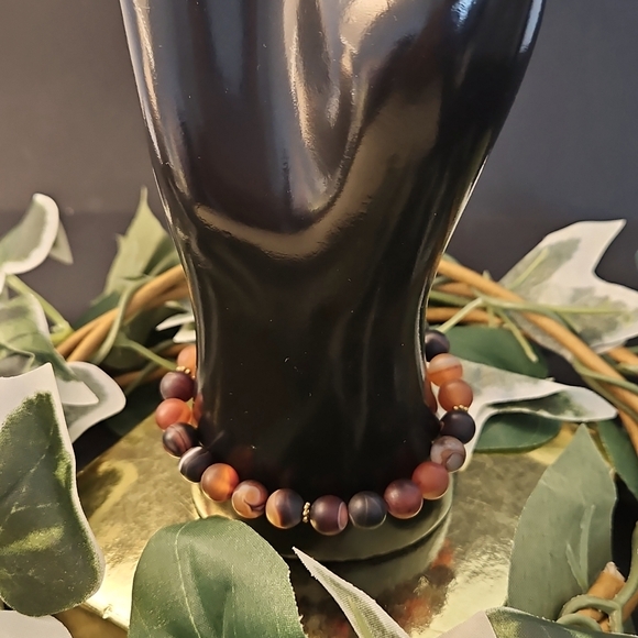 Mens Brown Agate Stone Bracelet - Picture 1 of 3